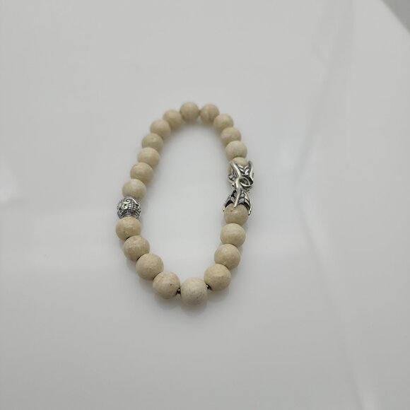 David Yurman Men's Spiritual Bead Bracelet 8mm Riverstone with Wave Silver - Picture 2 of 5